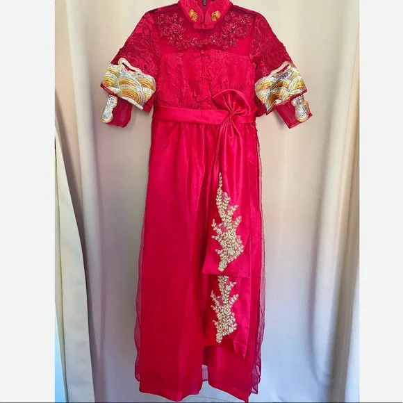 New Luxury Traditional Chinese Dress Bride Red Oriental Evening Dresses Qibao | Color: Red | Size: 12 | Fibishop's Closet
